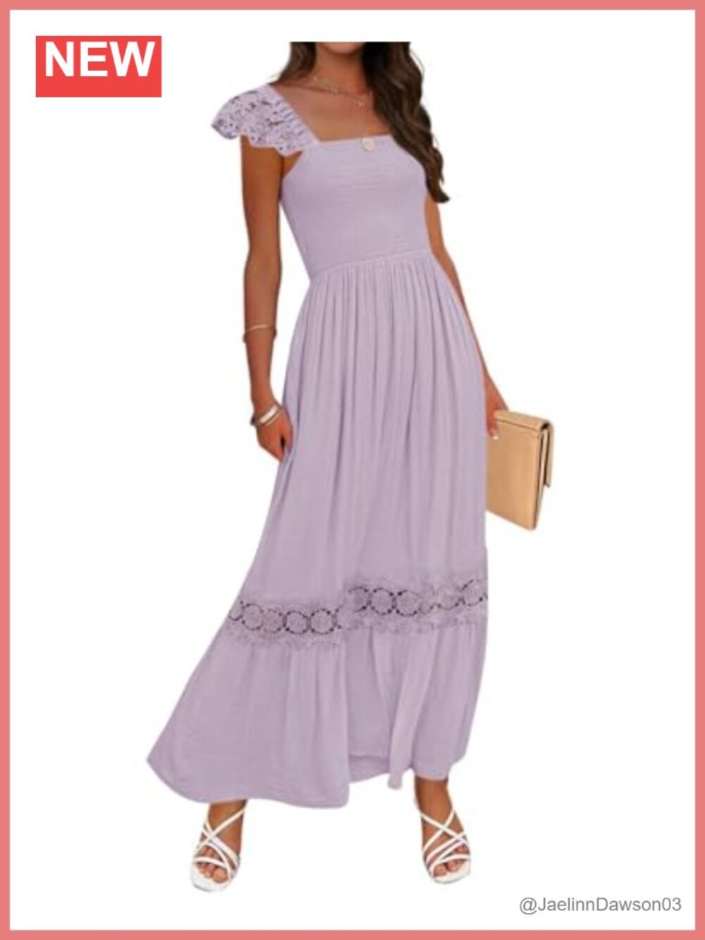 Lace Strap Sleeveless Square Neck Smocked Flowy Maxi Dress